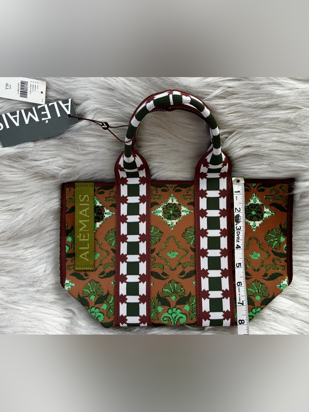 NWT Anthropologie Alemais Cece Jacquard Green & Brown Floral Mini Tote Bag - Picture 15 of 16